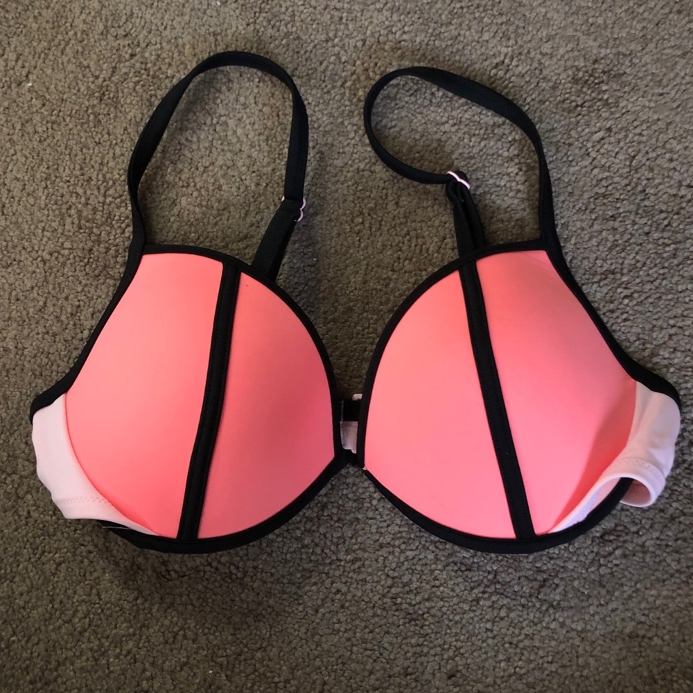 Bikini top—coral and black—Victoria’s Secret—34D